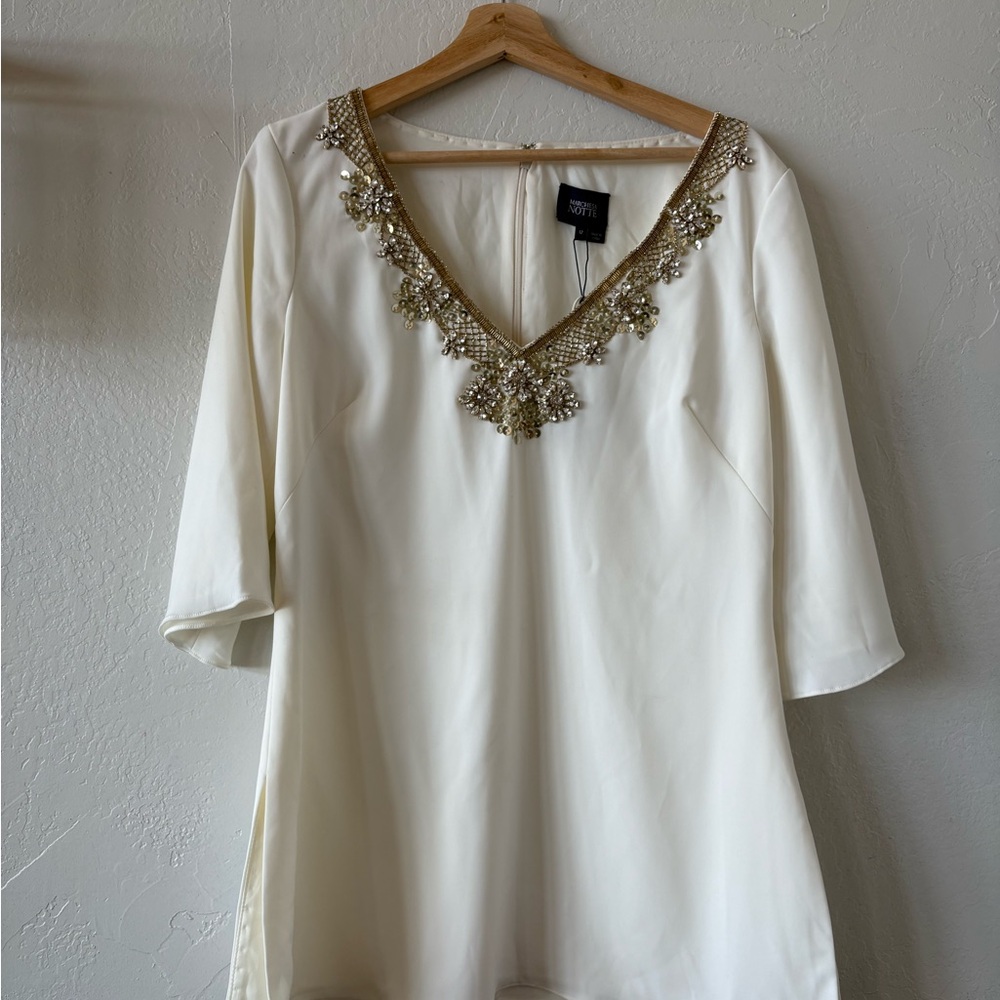 Marchesa Notte Cream Blouse with Gold Detailing